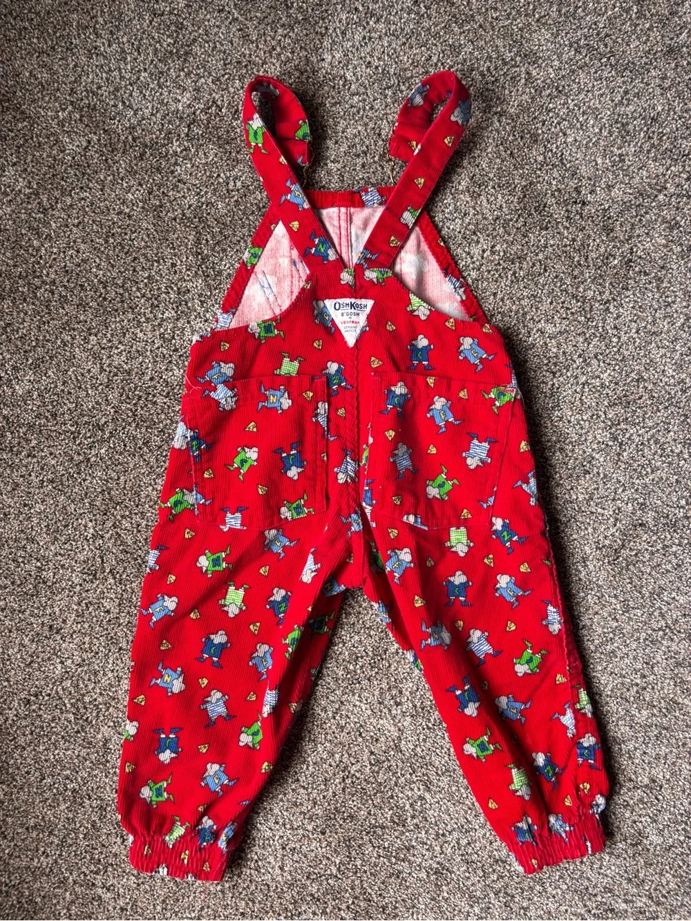 Vintage Oshkosh B’gosh Red Kids' Corduroy Overalls with Playful Animal Print